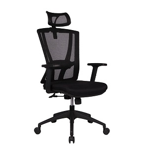 Silla Ergonómica de Oficina 9006 con Cabecera y Respaldo de Malla Negro